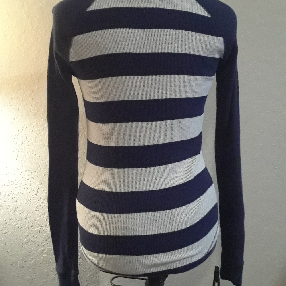 SO Navy Blue Striped Waffle Long Sleeved Shirt - Picture 5 of 13